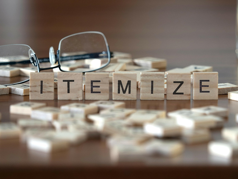 Itemize written out with wooden blocks