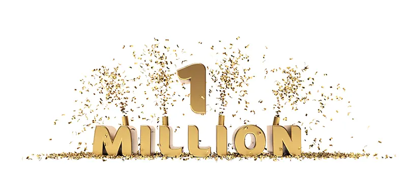 1 Million Dollar sign with gold confetti