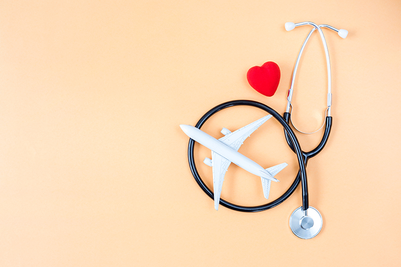 Stethoscope, airplane, and heart